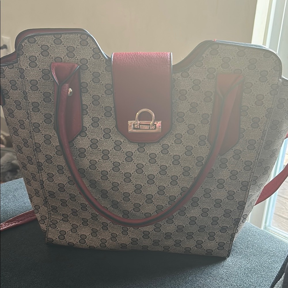 Elegant Red and Gray Patterned Women's Bag